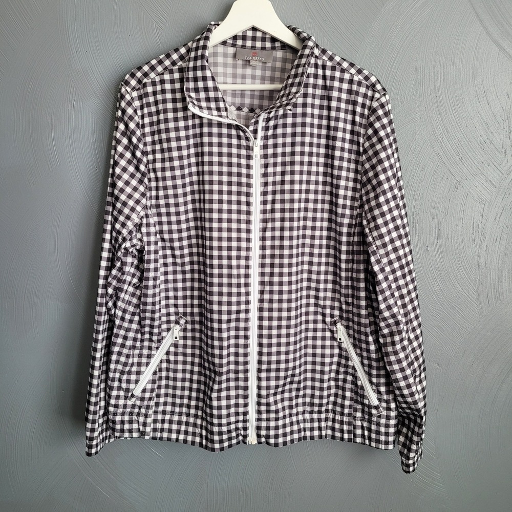 T By TALBOTS Jacket Size XL Black Gingham Full Zip Lightweight‎ Performance
